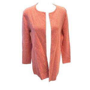 Talbots Pure Merino Wool Open Front Cardigan Coral Pink Size L